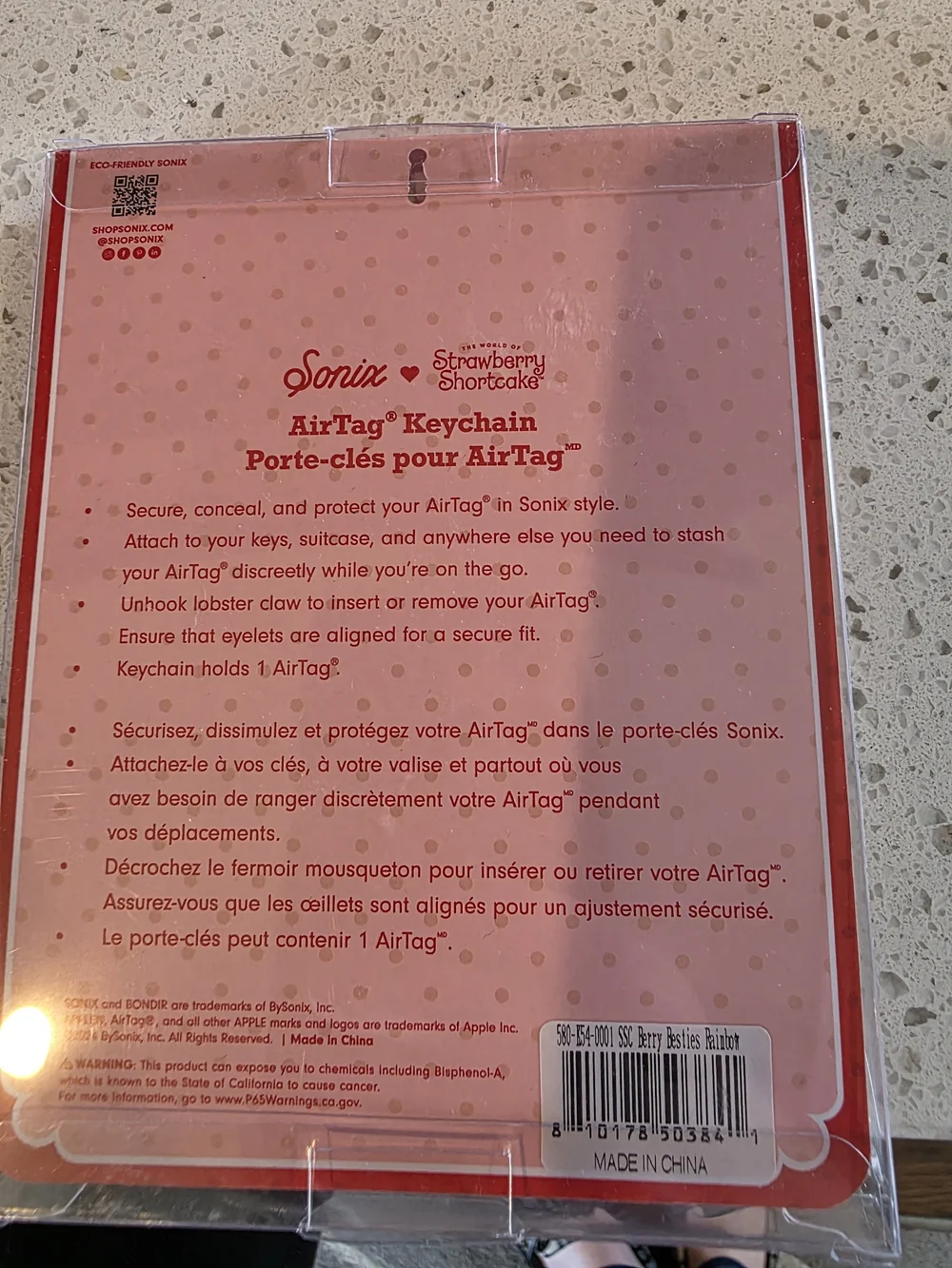 Sanrio Strawberry Shortcake Rainbow Heart AirTag Keychain - Pink